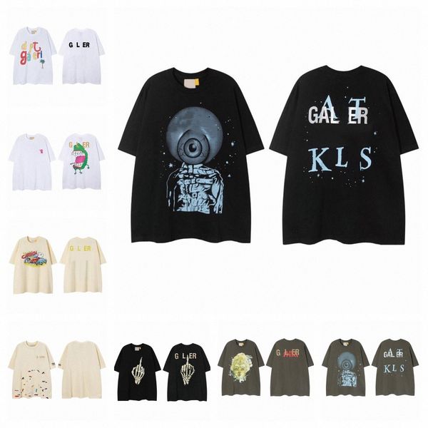 

men designer t-shirts galleryes depts lettering short sleeves 2023ss skeleton car graffiti print t shirts round neck pullover couple tee cot, White;black