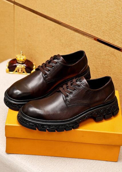 

2023 men's designer dress shoes genuine leather platform oxfords male brand formal business casual shoes size 38-45, Black