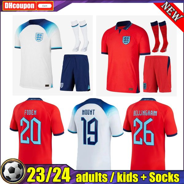 

2022 2023 sterling kane soccer jerseys rashford sancho grealish mount foden saka 22 23 national englands football shirt adultmen kids kit so, Black;yellow