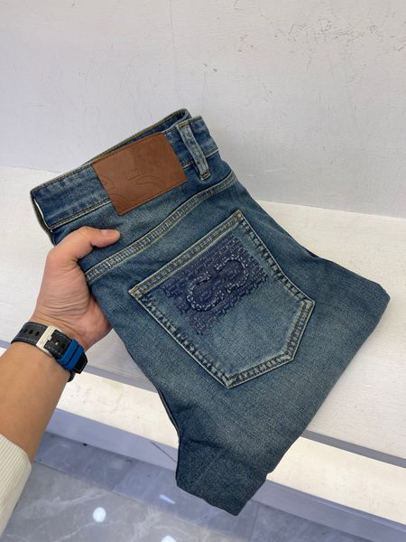 

2023 men's jeans track pants small straight slim slim slim retro luxury pants designer stretch wash comfortable breathable pants, Blue