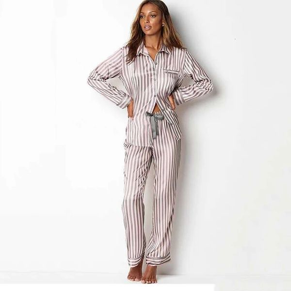 

women's sleepwear spring autumn women pajama set stripe silk ladies pijamas suit 2 pcs with trousers nightwear long sleeve sleepwear fo, Black;red