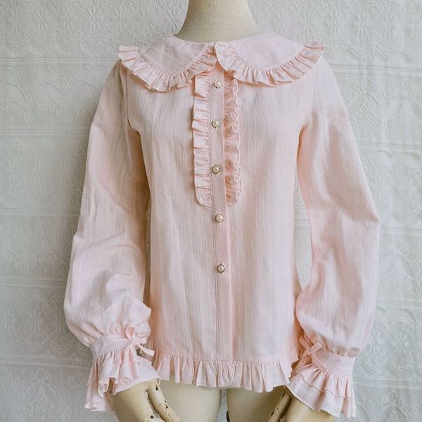 

women's blouses shirts ruffled lolita blouse long sleeve peter pan collar shirt by yilia 230309, White