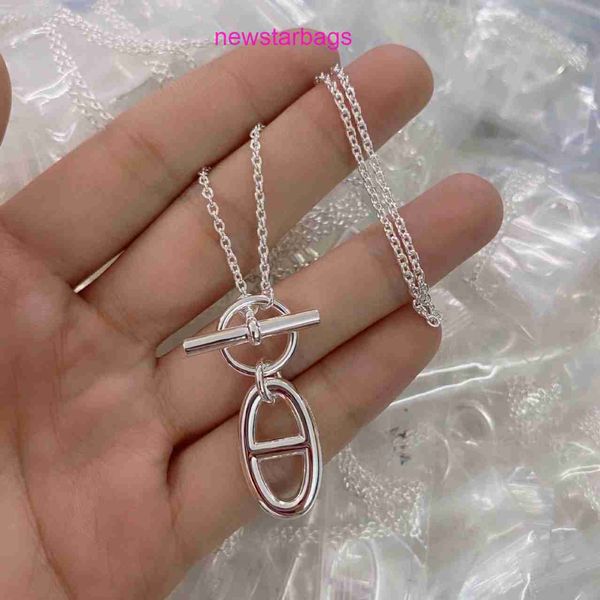 

designer herms necklace for sale sterling silver ot buckle circle pig nose necklace women's light luxury small group sweater chain 2023, Black