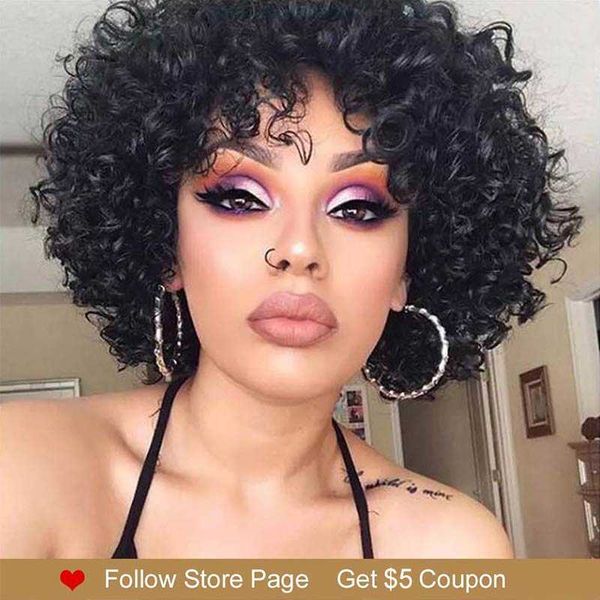 

synthetic wigs rebecca short curly human hair wigs for black women peruvian remy full with bangs bouncy curl blond red cosplay 230227