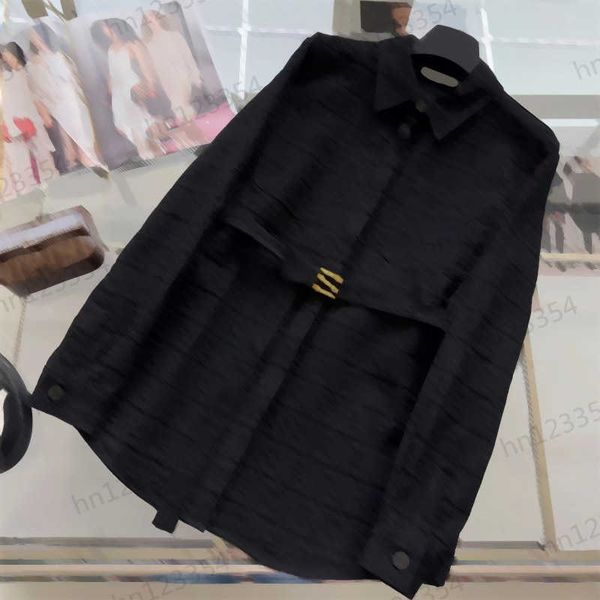 

2023ss designer womens clothes blouse black fashion leisure luxury slim fit logo jacquard letter wash denim shirt metal buckle waistband ori, White
