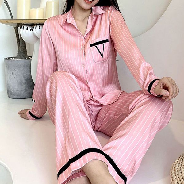 

women's sleepwear 2 piece set women's pajamas fashion elegant satin silk pyjamas sleepwear long sleeved summer loungewear homewear, Black;red