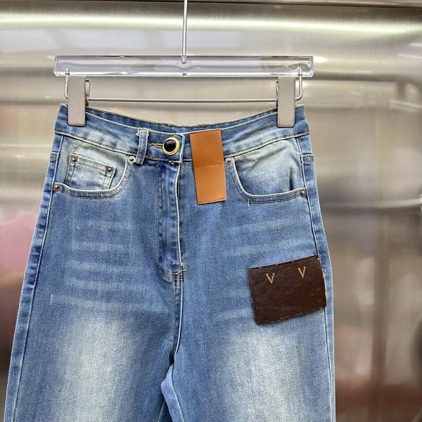 

2023 new womens casual jeans slim pants with logo zipper button decoration comfortable breathable pants outdoor wear, Blue