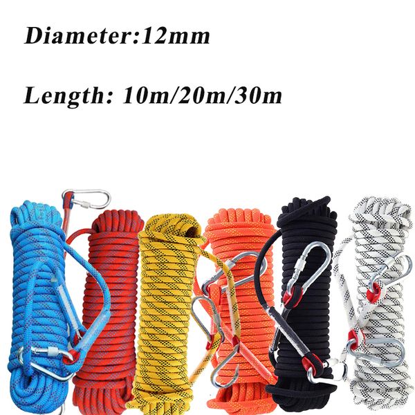 

cords slings and webbing 12mm 10 20 30m high strength safety rock climbing rope 2 hooks emergency fire escape rope lifeline rescue outdoor s