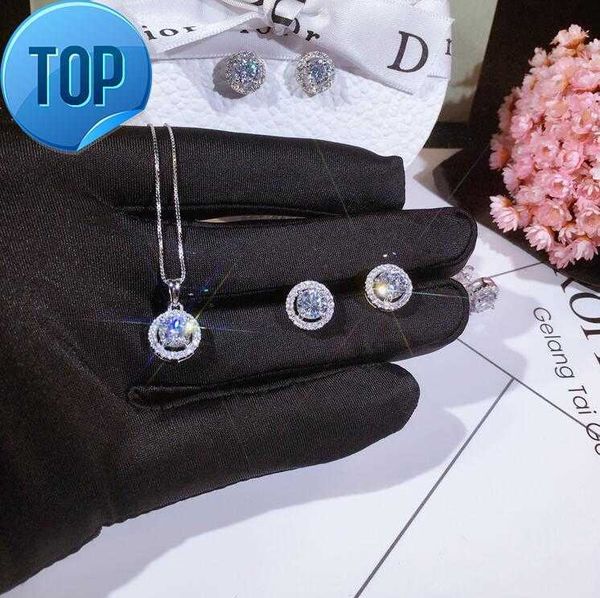 

luxury jewelry set new arrival handmade 925 sterling silver round cut white z cz diamond gemstones women necklace stud earring pendant
