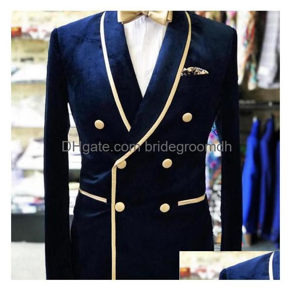 

tuxedos navy blue double breasted groom shawl lapel veet suits men party blazer prom business designer jacket only one piece dh1bh, Black;gray