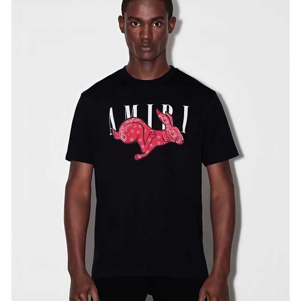 

t-shirts ammri tee shirts 2023 letter rabbit print trend casual short-sleeved t-shirt lovers fashion brand designer niche ins celebrity leis, White;black