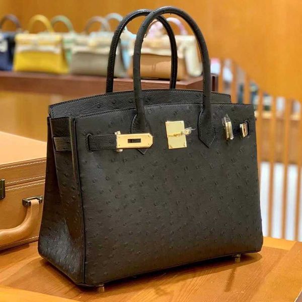 

birkin bags all hand sewn bk30kk ostrich skin women's leather luxury light handbag black large capacity ayw
