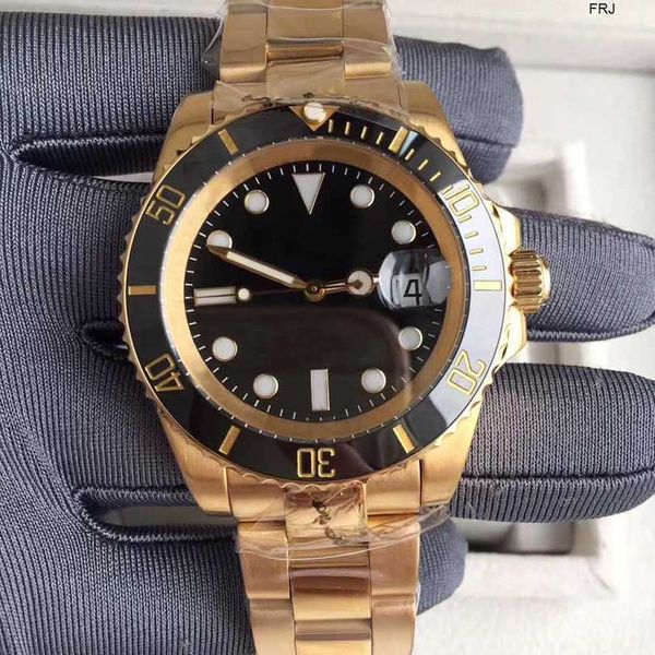 

luxury mens watch rolax mechanical automatic st9 steel quality 40mm full k gold color ceramic bezel black dial glide lock flod clasp sapphi, Slivery;black