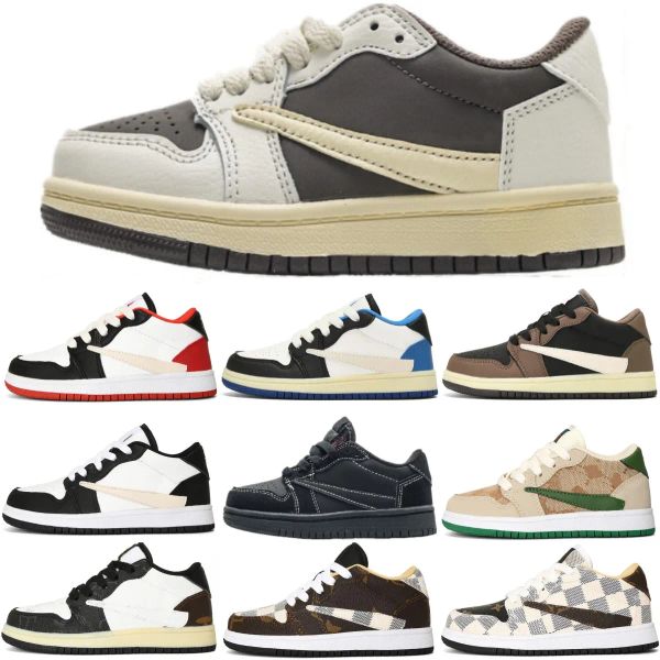 

kids shoes 1 travis scotts basketball 1s designer shoe og low enfant boys outdoor children running trainers mocha jumpman baby kid youth tod, Black