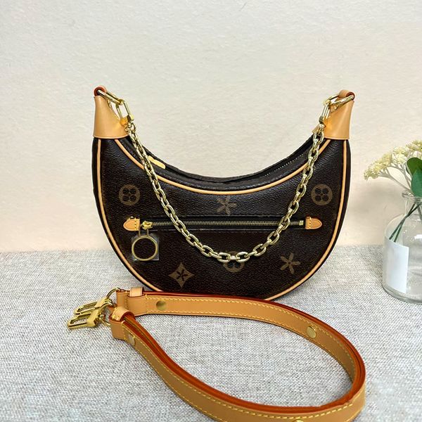 

designer bags fashion genuine leather m81098 zipper flower handbag bag clutch tote two metal classic chain crossbody woman half moon designe