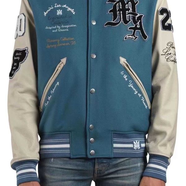 

coat jackets men's ammir23ss sanskrit letter embroidery baseball fashion brand loose versatile jacket blue designer niche ins celebrity, Black;brown