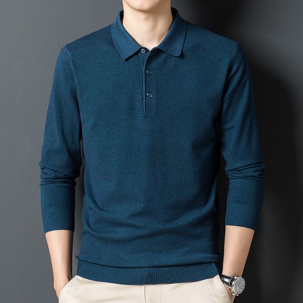 

men s sweaters autumn solid color lapel wool classic style business long sleeve thin knit male brand clothes 230308, White;black