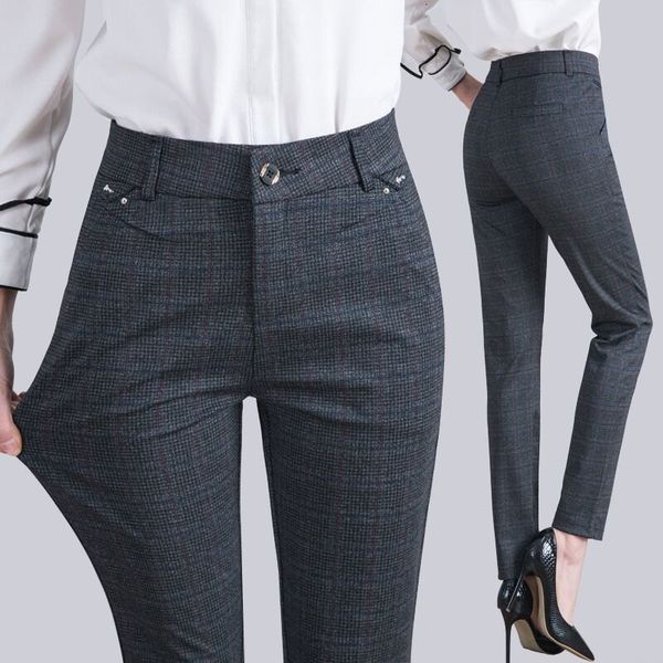 

women's pants capris plaid pants and women pants spring and autumn suit pants long high waist casual straight pants female trousers -7, Black;white