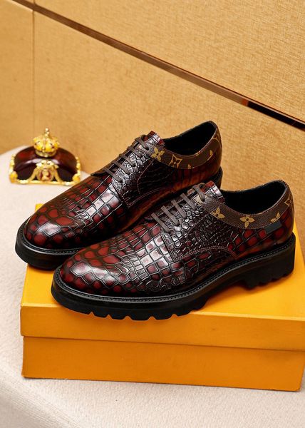 

2023 mens dress shoes genuine leather lace up designer platform oxfords men brand wedding casual business flats size 38-45, Black