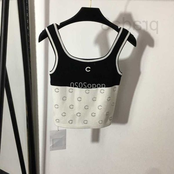 

women's t-shirt designer 23ss women tee vest knits t shirts with crystal letters pattern girls crop runway high end luxury brand stret, White