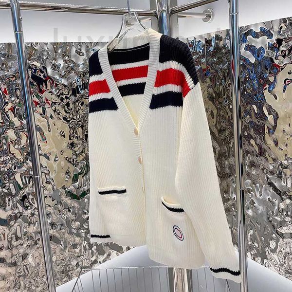 

women's sweaters designer high grade women spring fall knit cardigan coat trendy stripe pattern sweater personality pocket coats hdxd, White;black