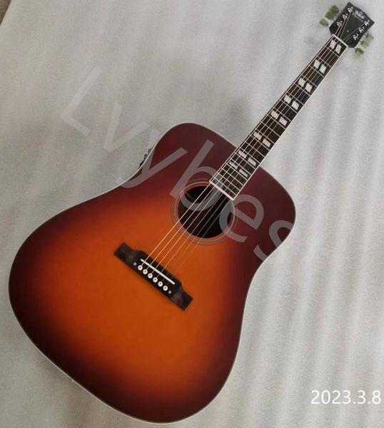 

lvy1960 hummingbird style acoustic guitar with fixed bridge drak brown burst pickguard in packing