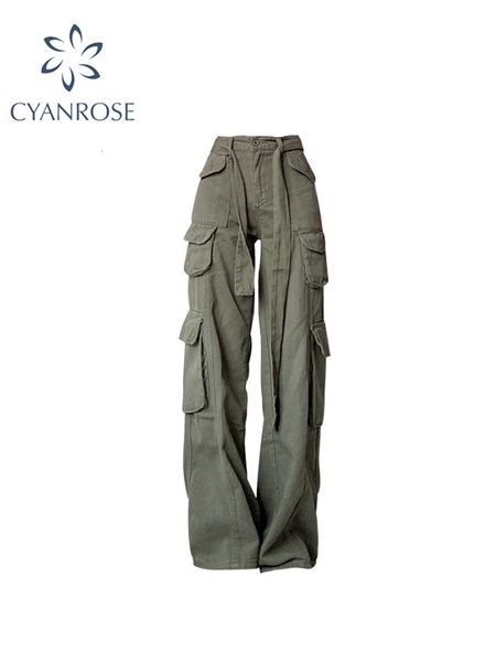 

women's pants capris retro army green overalls wide leg cargo women pants women's trousers low waist loose casual trousers streetw, Black;white