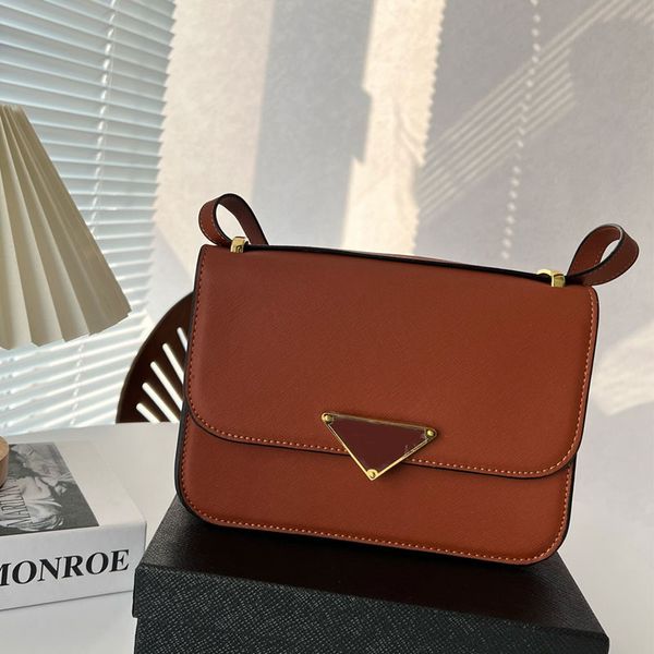 

women shoulder bags flap crossbody bag handbag messenger purse fashion letter metal triangle decoration cowhide genuine leather lady wallets