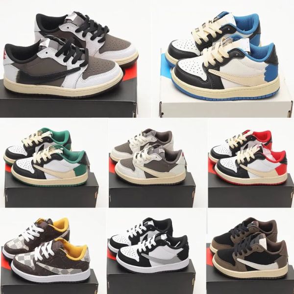 

kids shoes travis scotts 1s low basketball shoe 1 boys sneaker designer pine game chicago mocha baby kid youth toddler infants trainers athl, Black