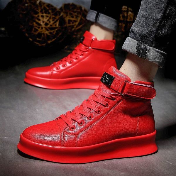 

boots autumn men ankle highcut solid sneakers laceup motorcycle platform skateboard sport trainers shoes nightclub 230309, Black