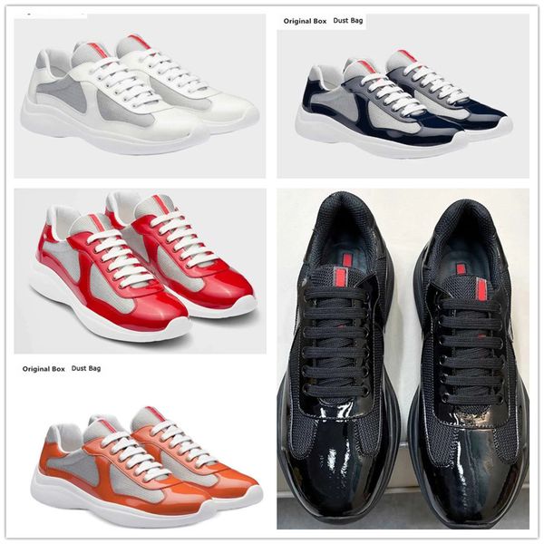 

2023 casual shoes america cup low sneakers fabric patent leather men rubber sole bike fabric skateboard walking eu38-46 with box, Black