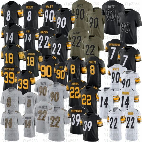 

custom 90 t.j. watt football jersey 8 kenny pickett pittsburghs najee harris mitchell trubisky george pickens fitzpatrick steeleres johnson, Black;red