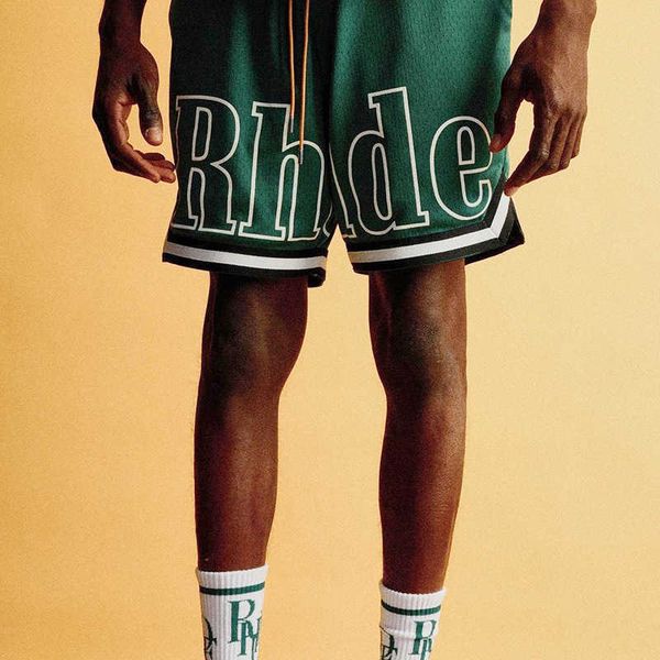 

2023s men shorts men's pants ins meichao rhude letter-printed high-street drawcord casual summer new mesh sports, Black