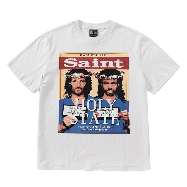 

white tee t shirts hip hop sleeves men's saint tees quality printed t-shirt top, Black;brown