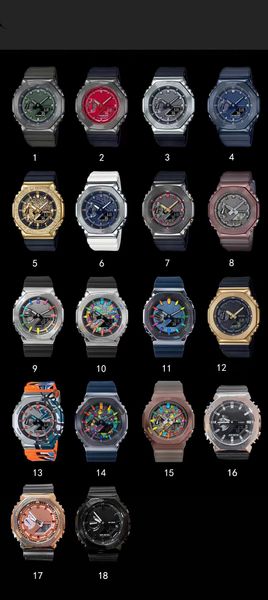 

original shock 2100 watch sports digital quartz watch led alloy ultra-thin detachable assembly dial world time full function ga oak series, Slivery;golden