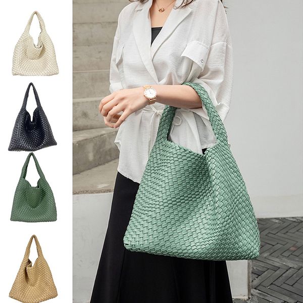

women shoulder bags cowhide pu knot bag weave knotted handle handmade sling bags luxury brand designer hobo totes woven handbags