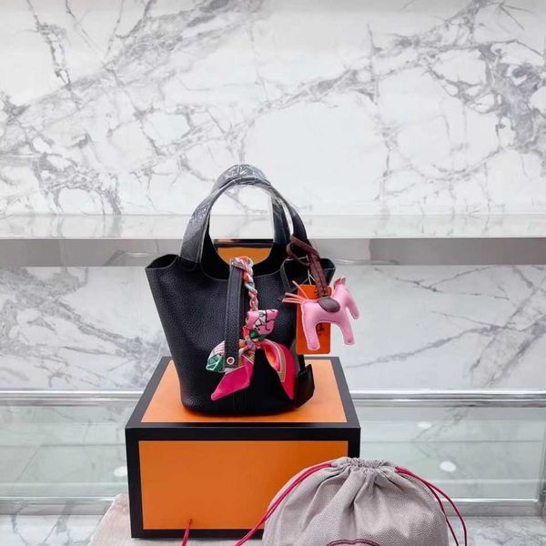 

designer original herms 2023 new h family lychee pattern vegetable basket handbag two piece set fashion star same women's