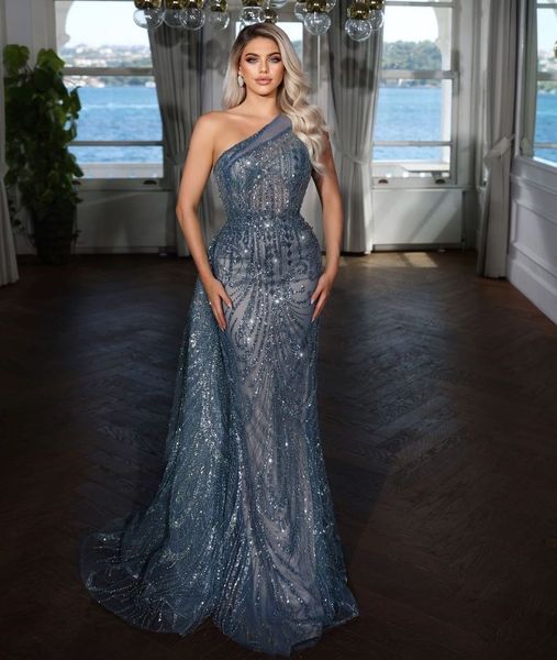 

dark blue mermaid evening dresses sleeveless bateau 3d lace one shoulder beaded appliques sequins floor length diamonds prom dresses plus si, Black;red