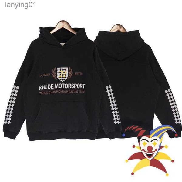 

motorsport rhude hoodie men black washed vintage oversized pullover