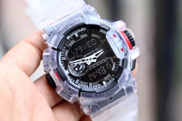 

original shock 400 watch quartz digital watch led auto hand raising light world time ga oak series full featured, Slivery;golden