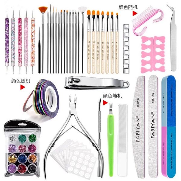 

wholesale full nail art kits fashion manicure tools set nail brushes burnishing stick nails cuticle tweezers