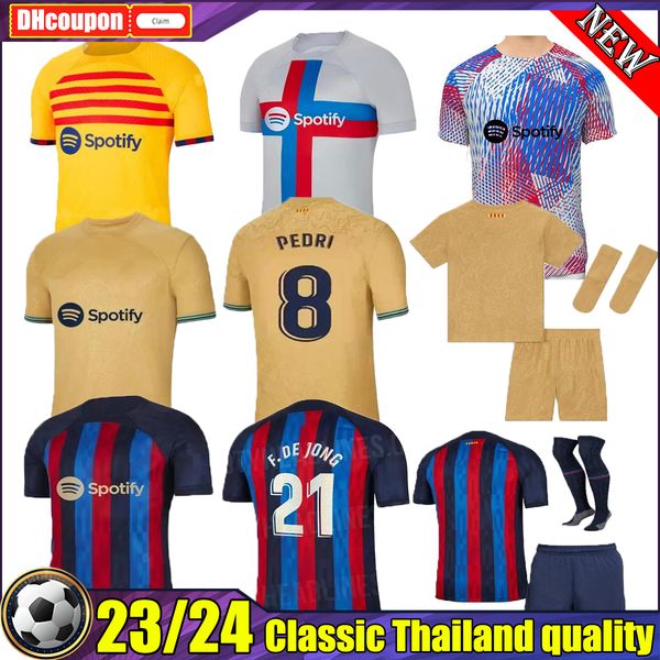 

lewandowski 22 23 barcelonas pedri soccer jerseys ansu fati o. dembele r. araujo memphis 2022 2023 supercup final fourth shirts gavi adama m, Black;yellow