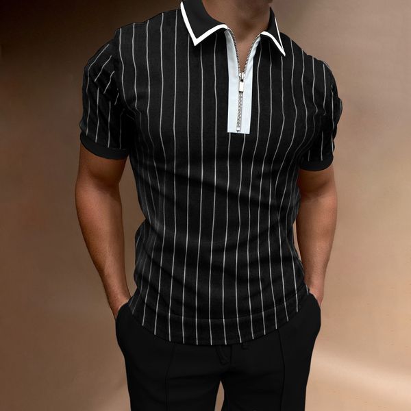 

men's polos solid shirts men short sleeve tshirts streetwear mens clothing zipper tshirt s3xl elastic 230308, White;black