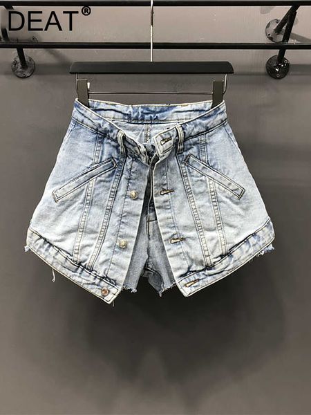 

women's shorts deat solid fake two pieces of high waist aline thin denim street style mall goth 2023 summer gx471 230309, White;black