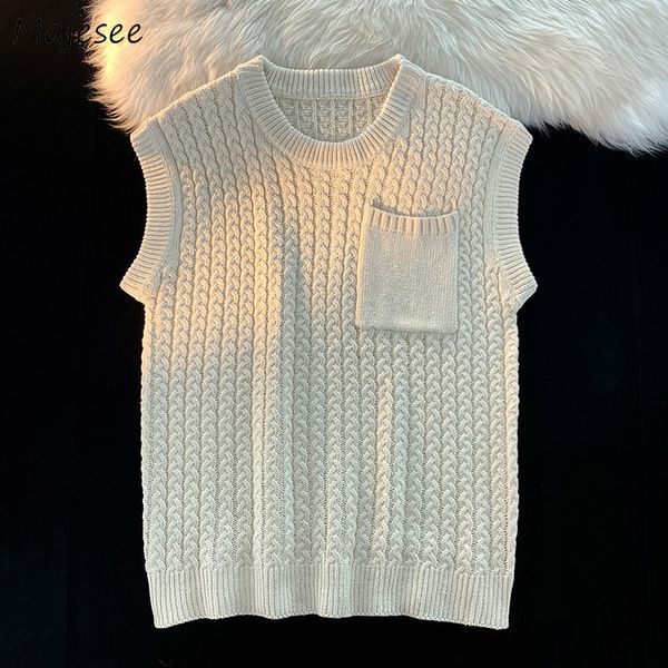 

men s vests sweater vest men winter students knitwear harajuku round neck pockets handsome casual streetwear s 3xl preppy stylish ins 230308, Black;white