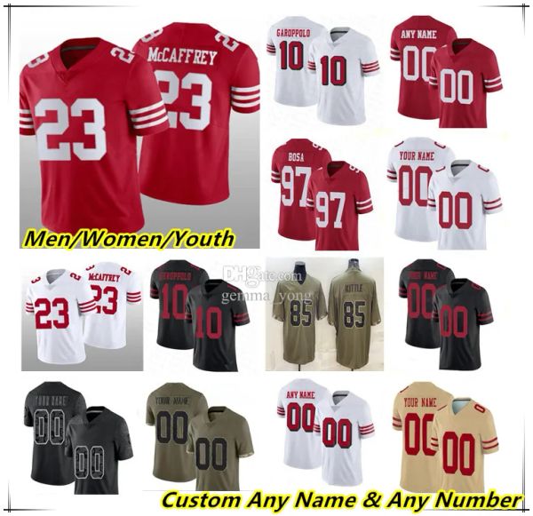 

custom christian mccaffrey sf football jerseys jimmy garoppolo trey lance jeff wilson jr deebo samuel brandon aiyuk george kittle nick bosa, Black;red