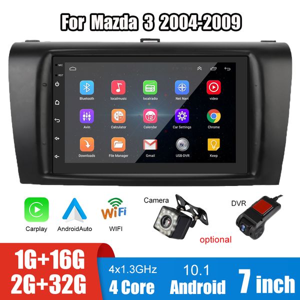 

7inch screen car dvd carplay android player stereo video mp5 mp3 fm gps wifi bluetooth dvr camera for mazda 3 2004-2009