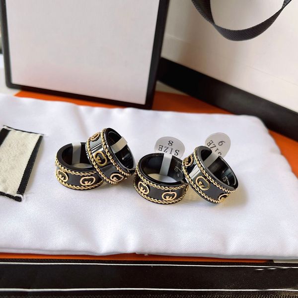 

luxury jewelry designer band rings women man love black charms wedding supplies 18k gold plated stainless steel ring fine finger ring emboss, Silver