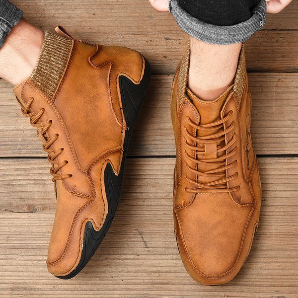 

boots men snow brand winter leather man ankle warm fur fashion autumn size 3848 's shoes 230309, Black