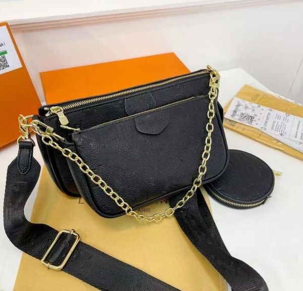 

Women Bags Handbag Woman Original Box Date Code Purse Clutch Shoulder Messenger Cross Body Serial Number Three in One Eming Flower Bag, Black